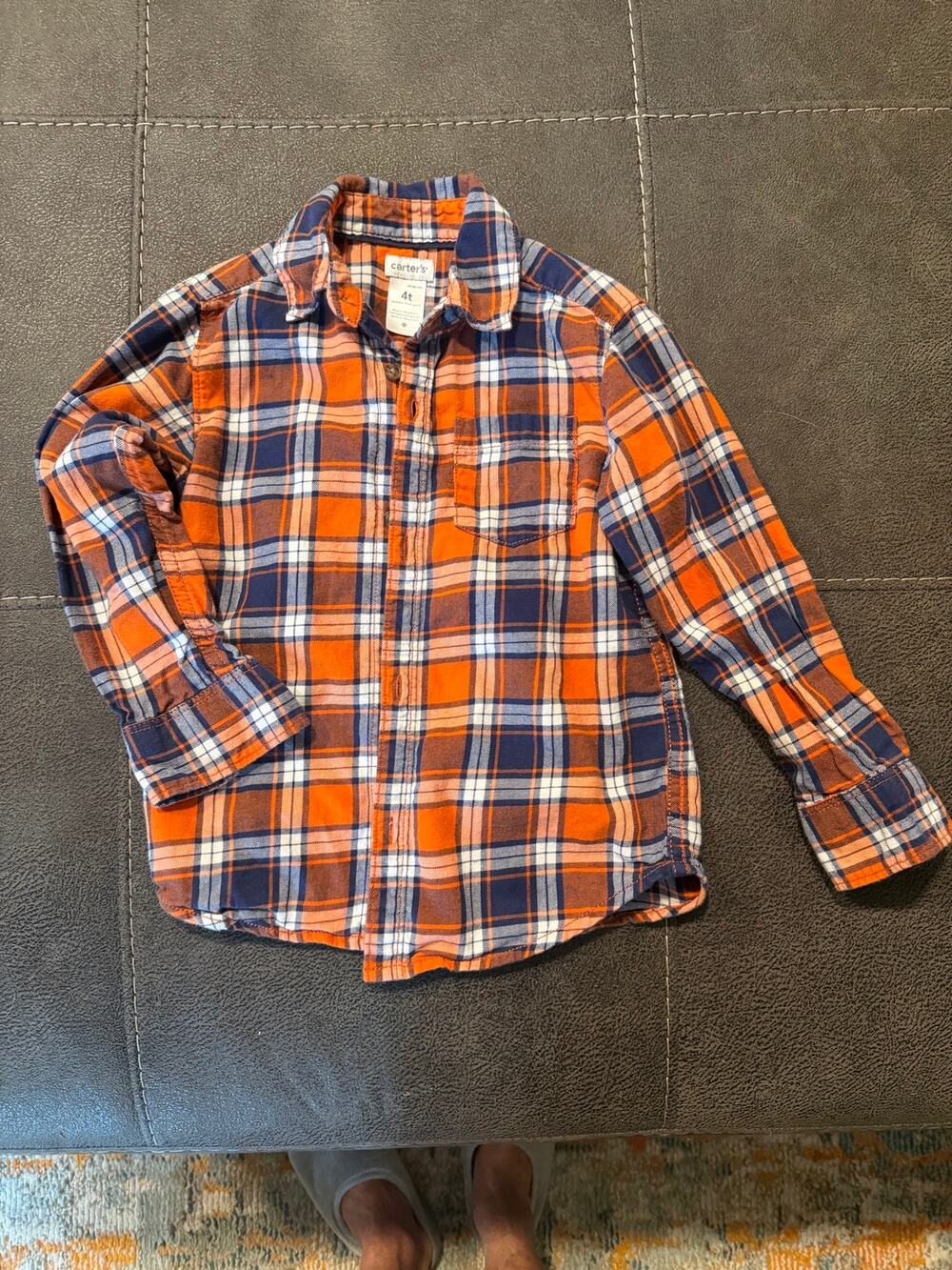 Carter's orange and navy blue plaid long-sleeve button-down shirt - boys 4T